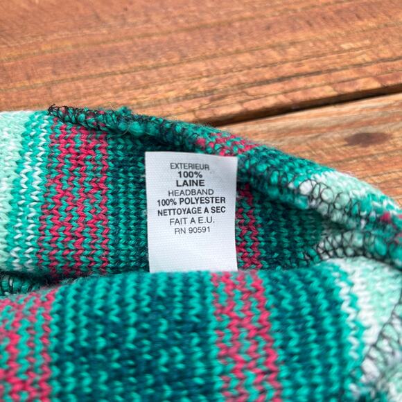 Vintage Fair Isle Wool Beanie USA Made Ski Hat Green Fleece Lined Tassel Knit - Picture 10 of 10